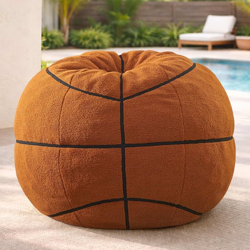 Sports Basketball Bean Bag Chair, Giant Floor Sofa with Foam Filler