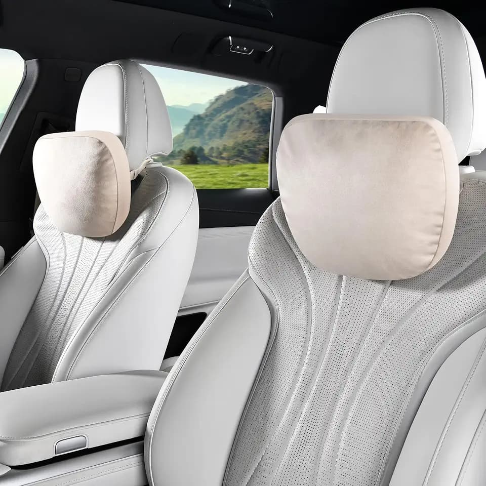 2stk Auto-Nackenkissen,kopfstütze Auto nackenstütze für Fahrerseats,Superfiber Wildleder,Pflanzenbasiertes Polyester,Dicke/Höhe verstellbar,30x19cm,füllbares Innenfutter(Elfenbeinweiß)