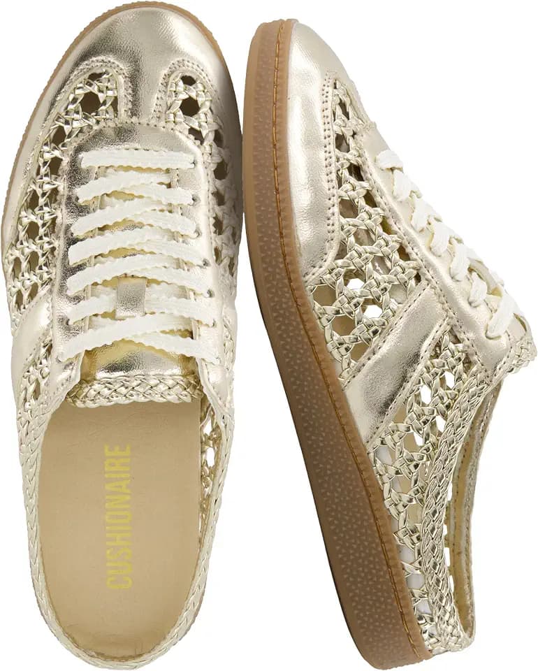 CUSHIONAIRE Buffy Woven Slip On Backless Sneaker Mules for Women