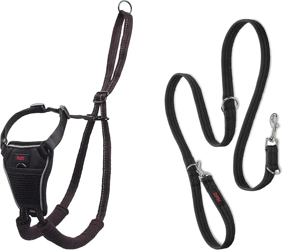 Halti No Pull Harness (Size L) & Training Leash (Size L, Black) Bundle