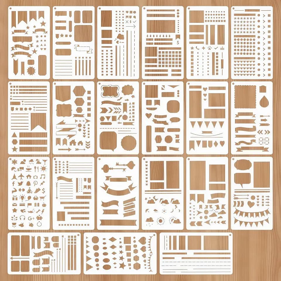 Bullet Journal Schablonen 21er Bullet Schablonen Set Bullet Journal Zubehör & Journaling Zubehör, 10.2 x 17.8 cm Wiederverwendbare Stencils für Scrapbook Tagebuch DIY Stencil Papier Grußkarten