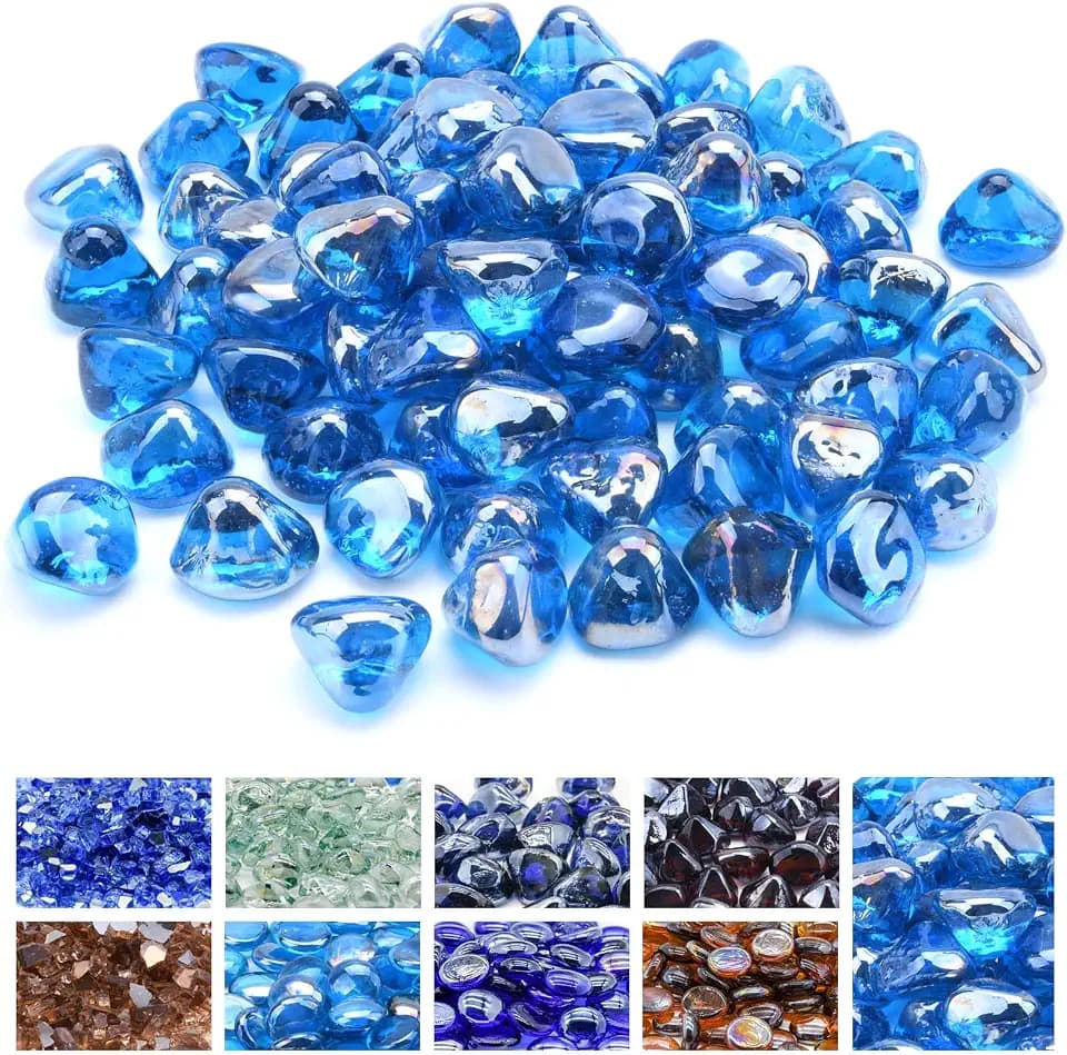 GasSaf 1 inch Caribbean Blue Luster Diamonds Fire Glass, 10 Pound