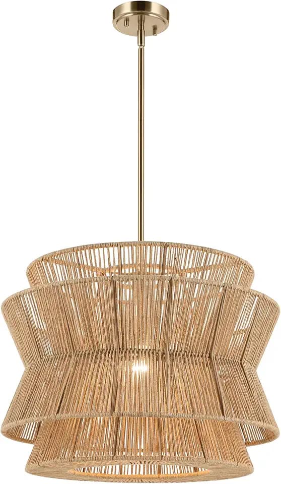 Kichler Ophira Pendant Light, Jute Shade, Champagne Bronze