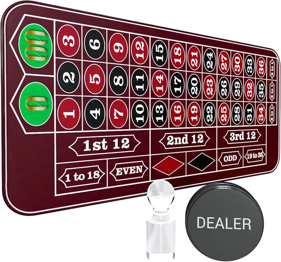 Casino Roulette Mat 70" x 35" Rubber Table Mat with Storage Bag Win Marker Roulette Table Top Mat Casino Games for Adults-Red