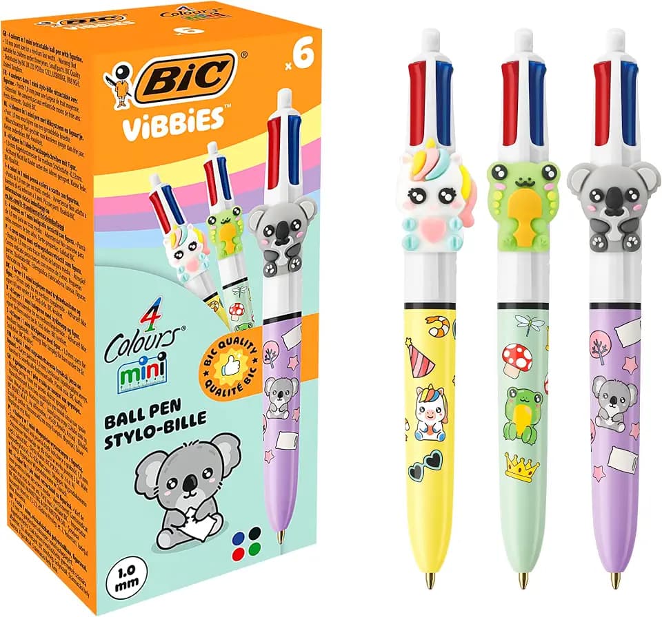 BIC Vibbies 4 Colours Mini Kugelschreiber, 4 Farben, Strichstärke 0,32 mm, 6er
