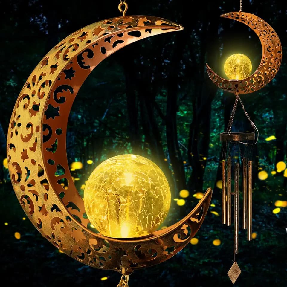 Moon Solar Lights Wind Chimes for Outside Gift for Women,Mom and Grandma Birthday Gifts Large Decor Windchimes Outdoors Gardening Gift for Outdoor Patio Yard Porch Solar Moon Night Lights