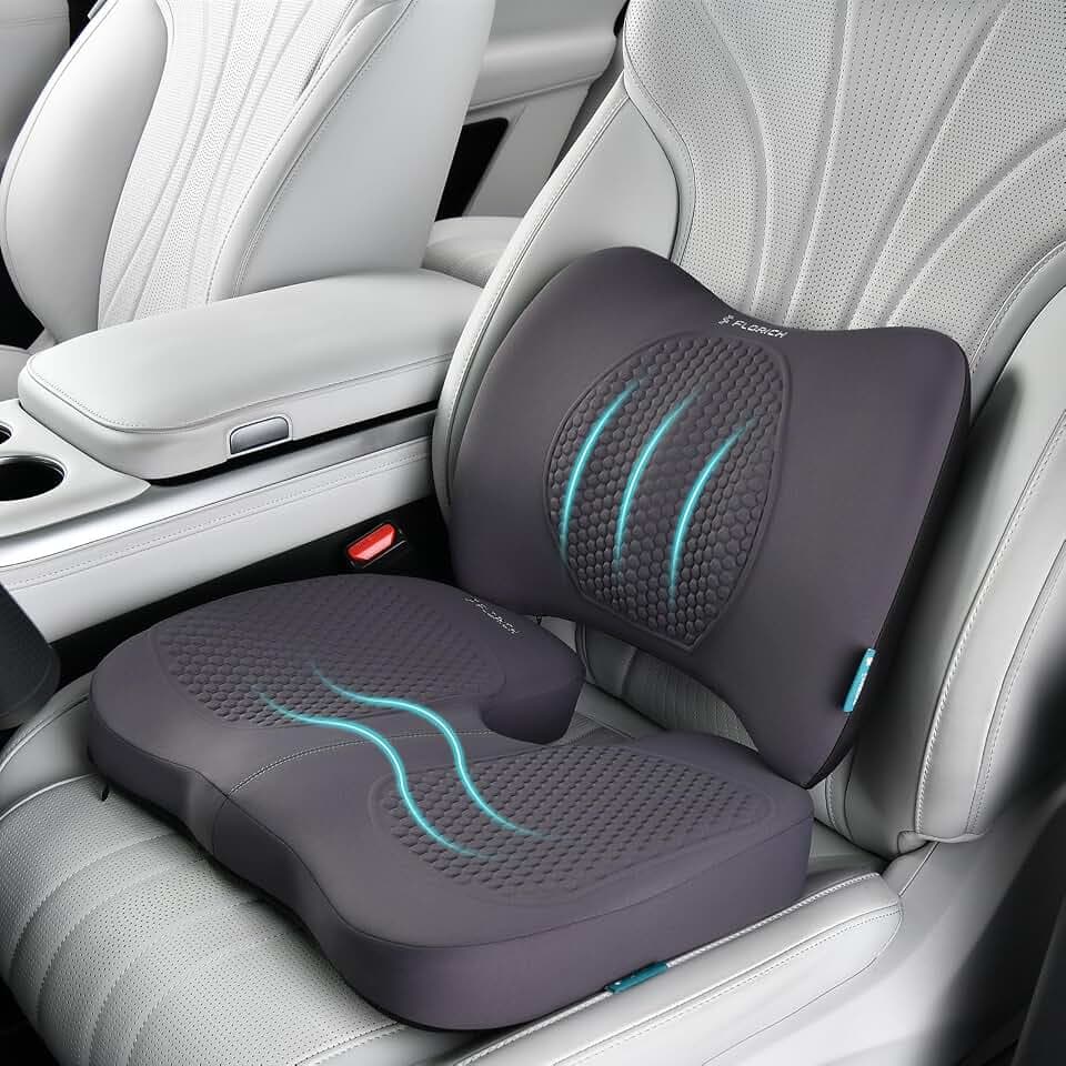 FLORICH Car Seat Cushion and Office Chair Back Support Memory Foam Chair Cushions Ergonomic Chair Cushion and Back Support Pressure Relief Seat Pads(Grey)