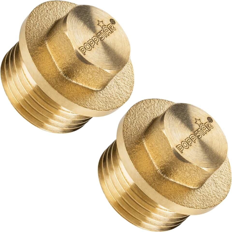 Poppstar Messing Blindstopfen 3/8 Zoll Außengewinde (BSP G 3/8" (16,7mm), bis 50bar, 12mm Sechskant), 2 Stück