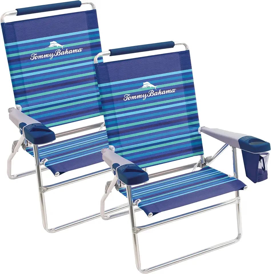 Tommy Bahama 4-Position Hi-Boy Beach Chair, 15 in Seat Height, 2-Pack