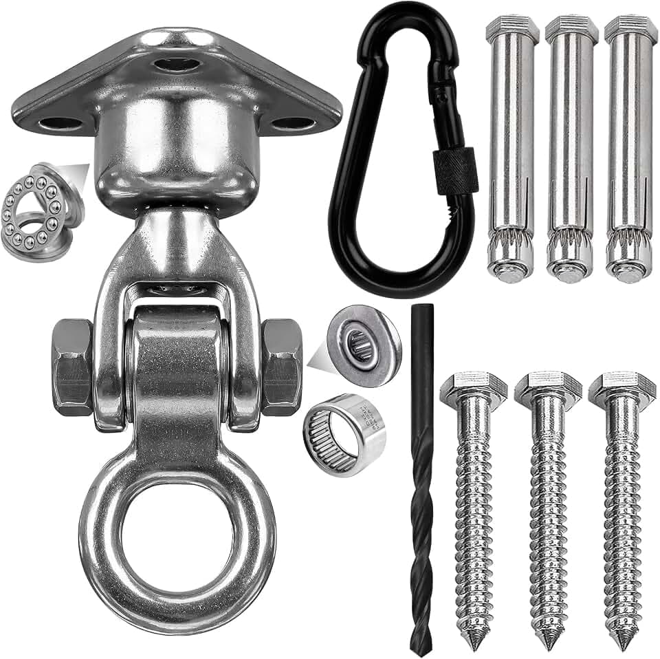 1500 LBS Heavy Duty Swing Hanger | 304 Stainless Steel Swivel Hanging Hardware with Oval Hooks | for Porch Swing, Hammock, Punching Bag, Playground,Hanging Chair (3 holes-360°+180°)