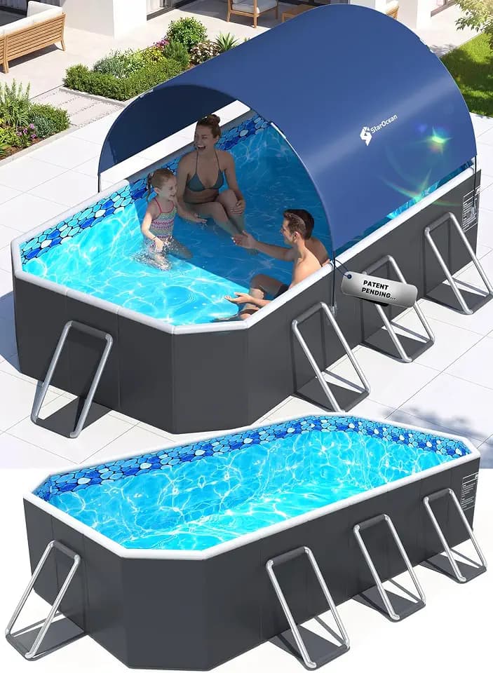 StarOcean Foldable Pool with Canopy,Non Inflatable Pool,90x50x19 in