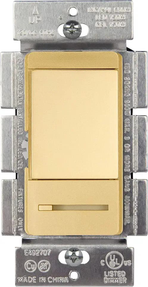 TOPGREENER Paddle LED Dimmer Switch, Single Pole or 3-Way, Gold, 1 Pack