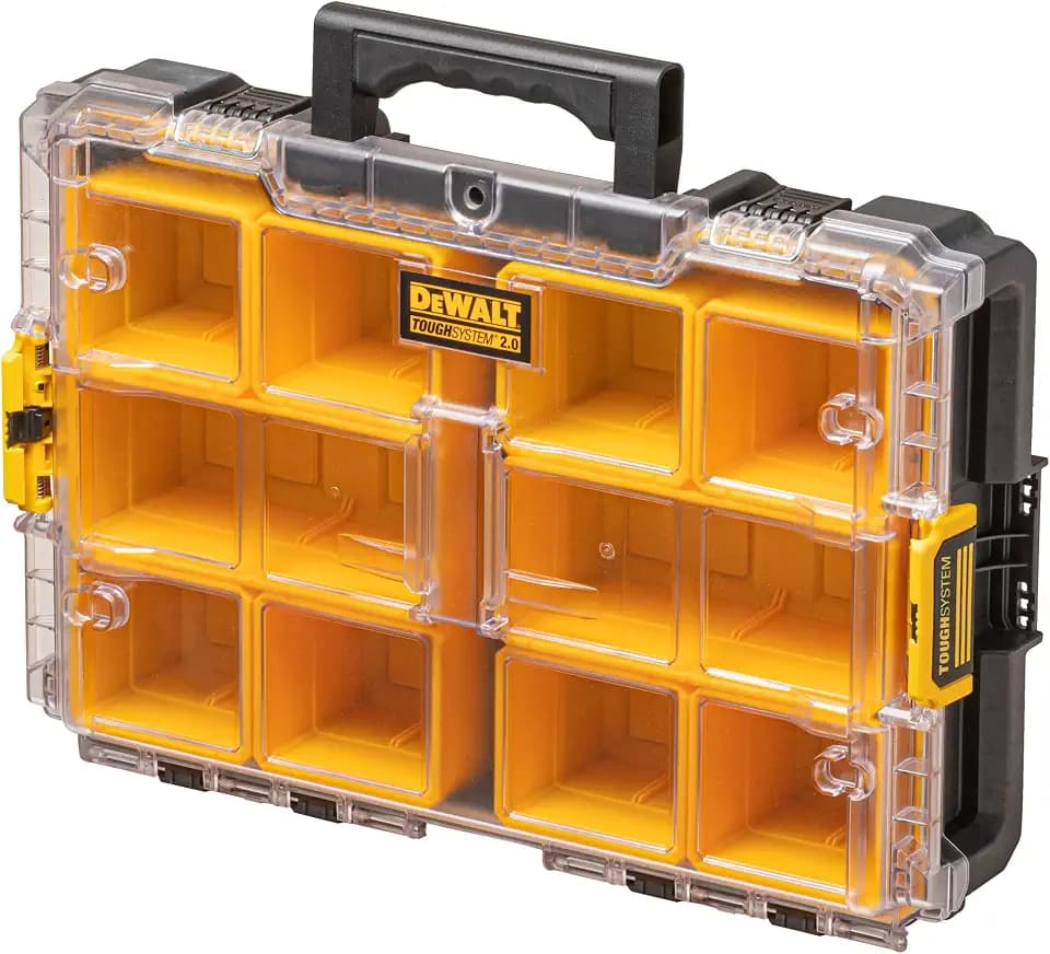 Dewalt Toughsystem 2.0 Organizer DS100 DWST83394-1 (extrem robust, mit 10 herausnehmbaren Kleinteile-Behältern, bis 20kg Tragekapazität, IP65, mit Metallscharnieren & Metalldraht-Verriegelung)