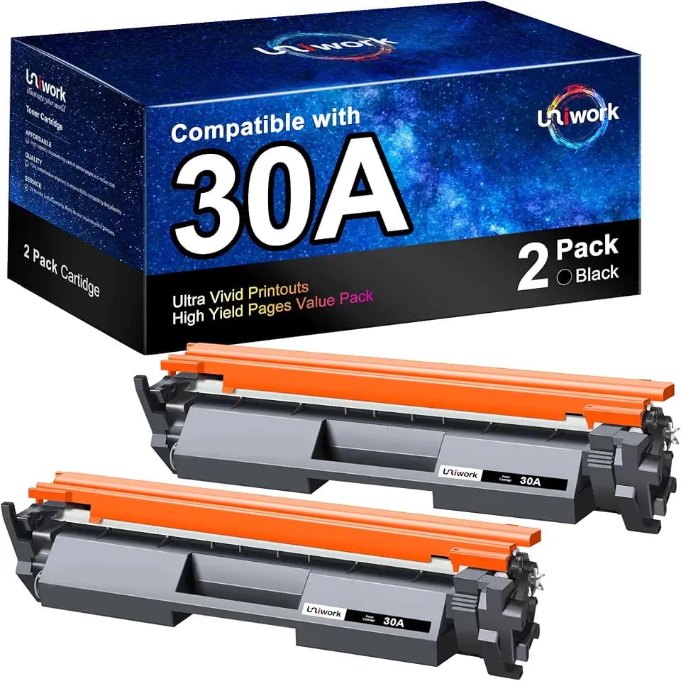 Uniwork 30A Black Toner Cartridge - Compatible CF230A Toner Cartridge Replacement for HP 30A CF230A 30X CF230X use with HP LaserJet Pro M203dw, LaserJet Pro MFP M227fdn, M227fdw | CF230A 2 Pack, Black