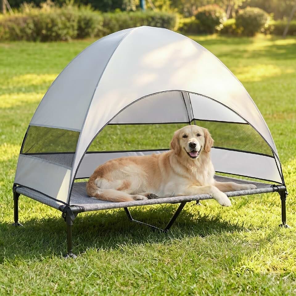 Snagle Paw Hundeliege mit Dach & Erhöhtes Design - Stabiles Hundebett mit Antirutschfüßen, Breiter Schatten - Wasserdicht für Große Hunde Indoor/Outdoor, Camping & Garten