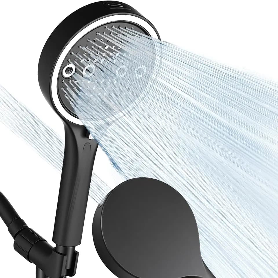 Handheld Shower Head with Hose, 6 Spray Settings, High Pressure, Chrome Finish, Rain, Pulse, Boost, Spray, Mix, Cleaning Modes (Black)