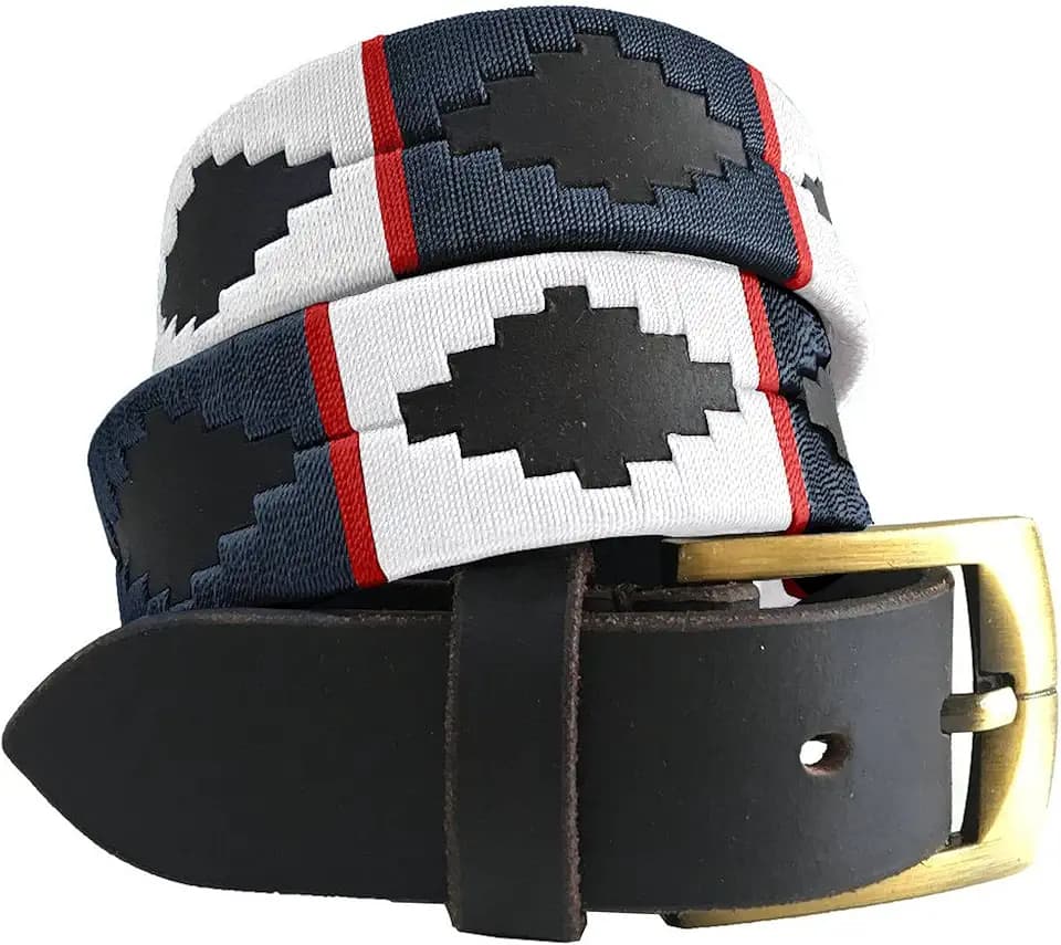 CARLOS DIAZ Herren Damen Premium Unisex Braunes Leder Bestickt Designer Polo Gürtel