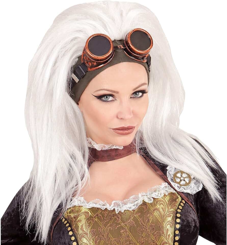 W WIDMANN MILANO Party Fashion 02096 - Perücke Steampunk, weiß, mit Perücke, Karneval, Mottoparty