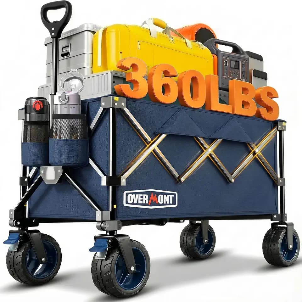 Overmont Faltbar Bollerwagen Klappbar Handwagen - mit Geländegängige Breite Räder - bis 150 kg Tragkraft - für Camping Sport Einkaufen Garten