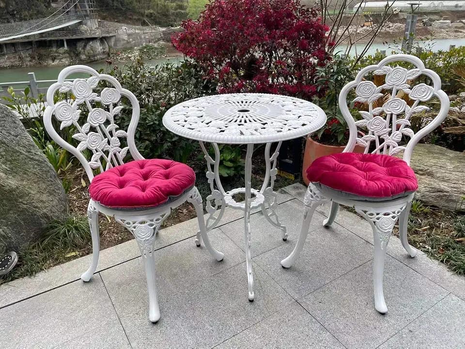 Mandolin White Rose Cast Aluminum 5 Piece Patio Dining Bistro Set