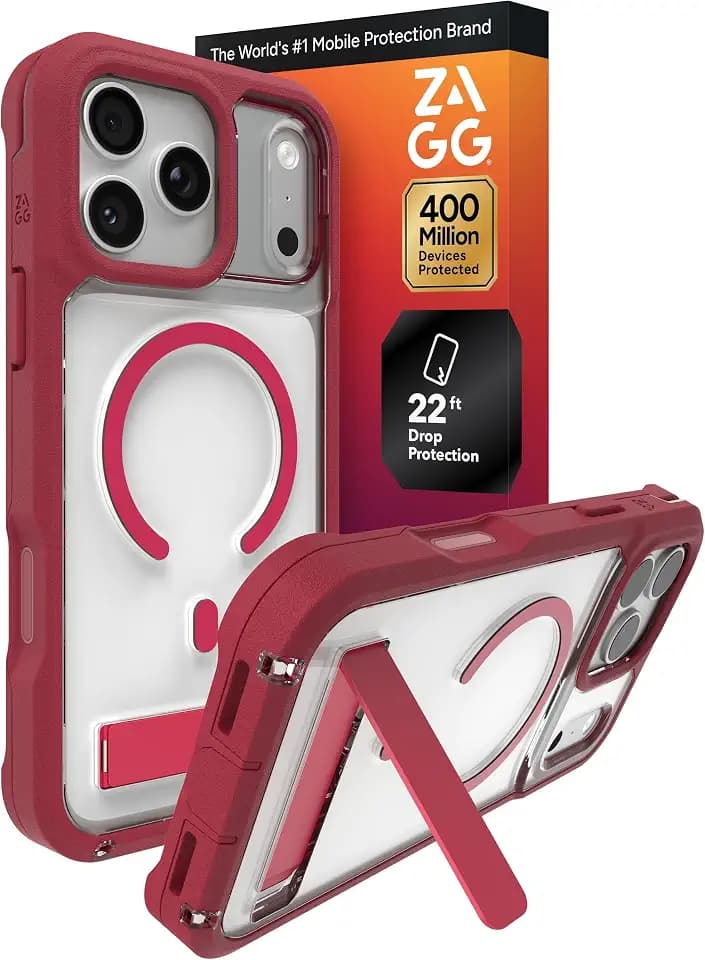 ZAGG Rainier Case with Kickstand for iPhone 17 Pro Max, Red Black Cherry