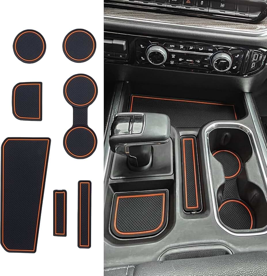 7PCS Orange Console Mat for Refreshed 2022+ Chevy Silverado/GMC Sierra 1500