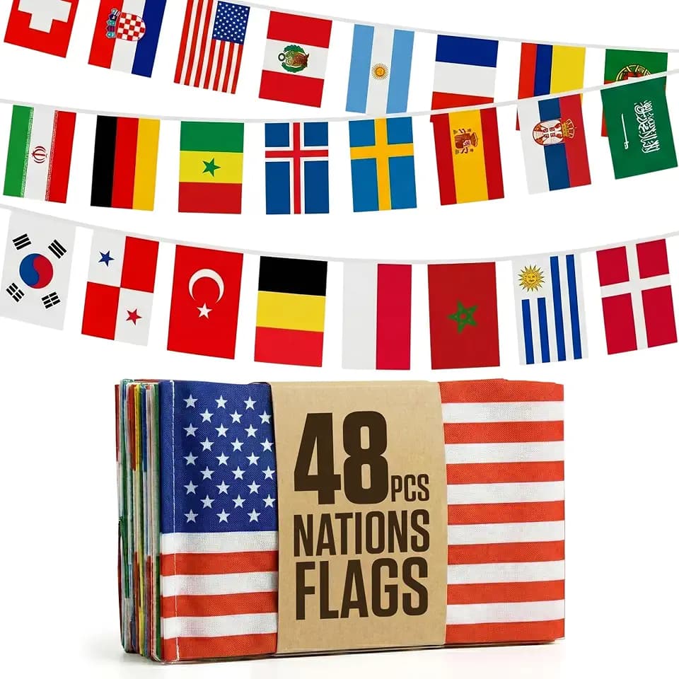 48 Country Flag Bunting 15m - World Flags Banner for Events & Classrooms