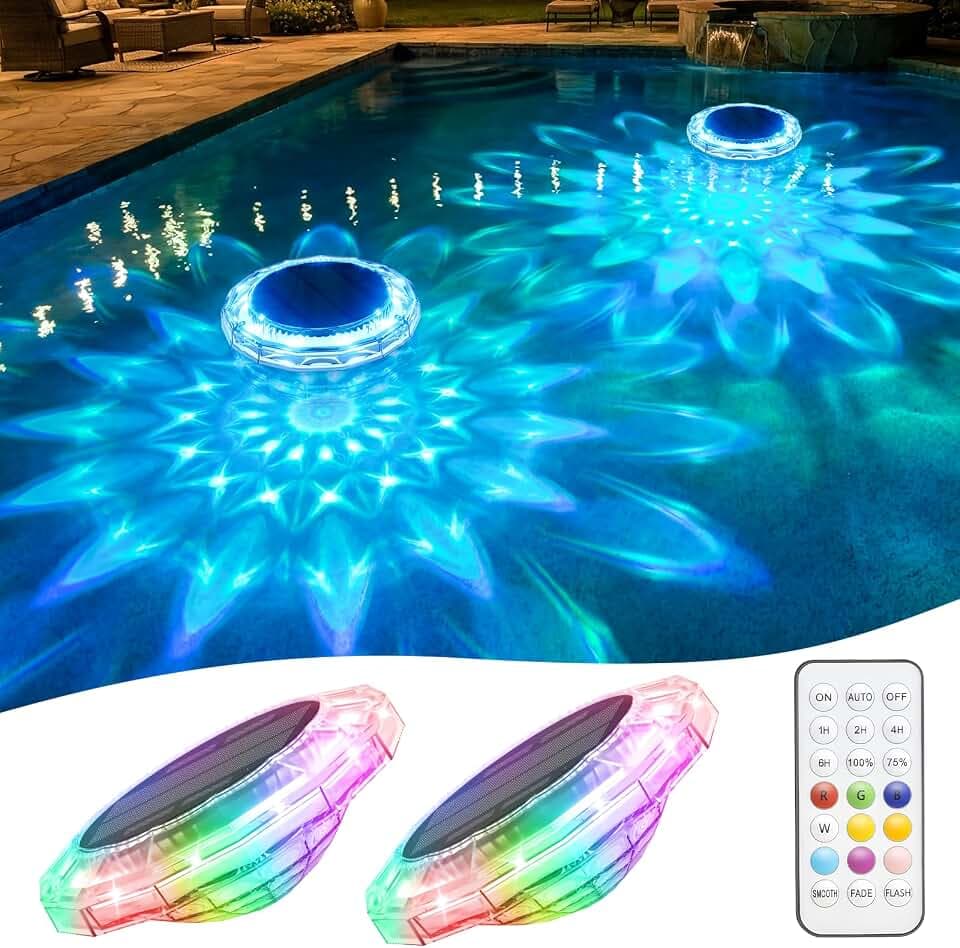 APONUO Solar Pool Lights,IP68 Pool Solar Lights,Floating Pool Lights 2 Pack