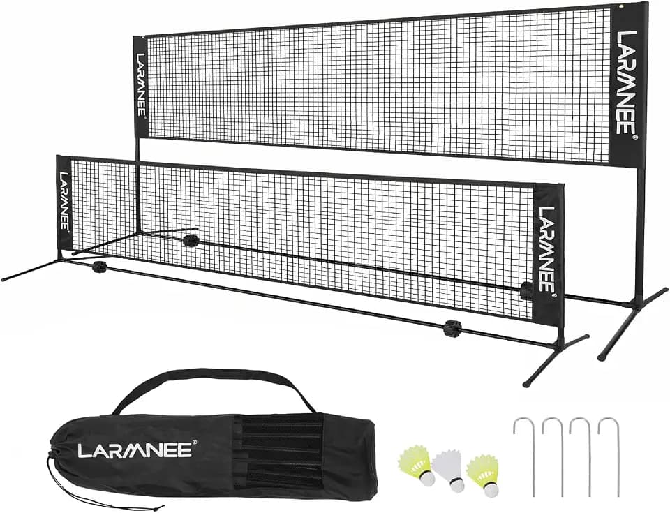 LARMNEE Badmintonnetz, Volleyballnetz, Federballnetz, 3-Fach-Höhenverstellbar 107/120/155cm, Tragbares Set für Tennis, Badminton oder Volleyball, für Garten, Indoor, Outdoor