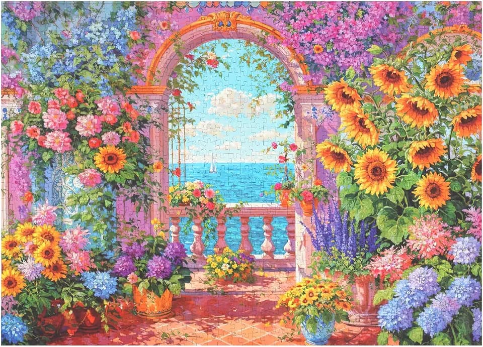 Velvet Craft Sunflowers Puzzles 1000 Pieces for Adults, Beautiful and Colorful Flowers Jigsaw Puzzle with A-F Letters on Back, Precisely Cut 27.6''x19.7''
