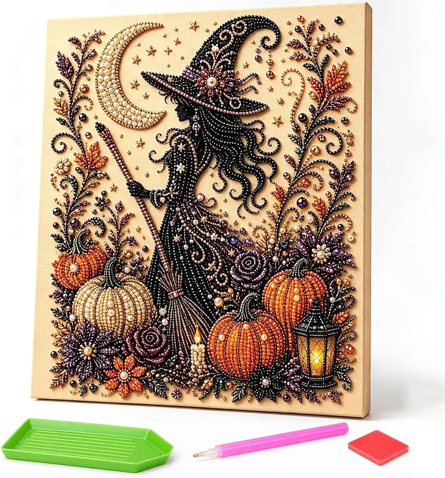 Halloween Ghost Pearl Art DIY Kit, Spooky Cute 3D Diamond Art Painting Crafts for Adults, Beginner DIY Seasonal Party Gift, DIY Fall Home Decor Wall Art (7.8x7.8in)