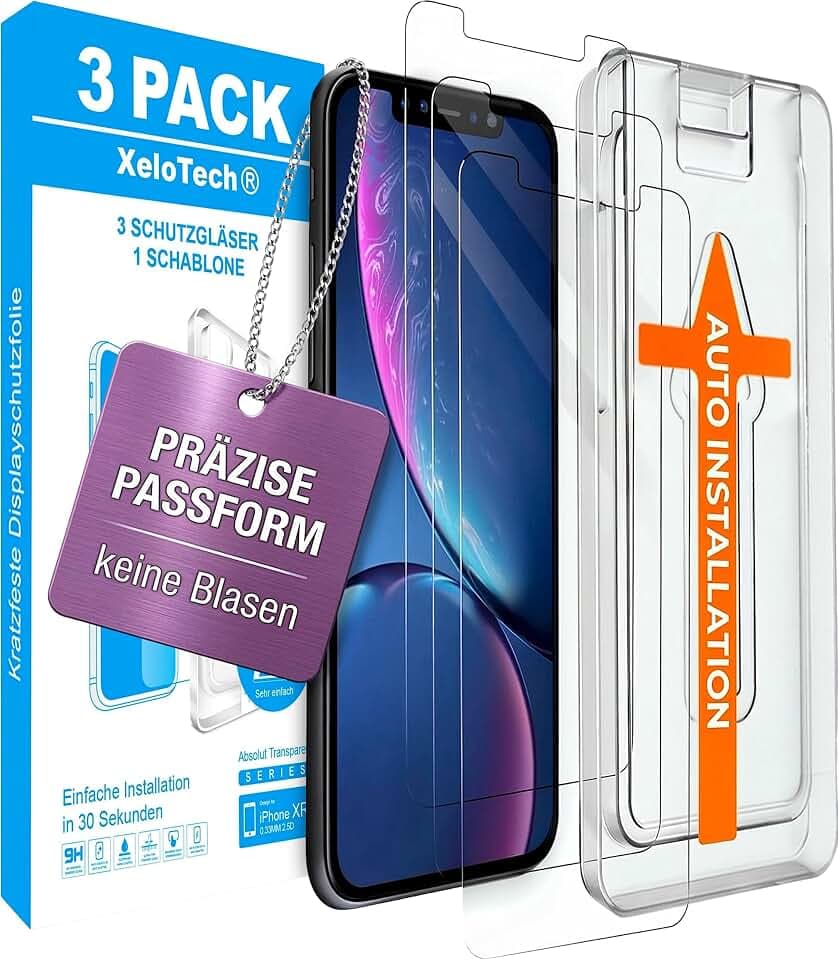 XeloTech Premium Schutzglas für iPhone Xr oder iPhone 11 [3xStück] - hochwertiger Displayschutz - robuste Schutzfolie aus Panzerglas - 9H+ Glasfolie