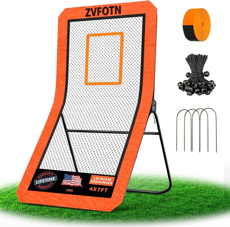 Lacrosse Rebounder net for Backyard, 4x7FT Adjustable Net with 5 Angles & Target Stripe,Durable Multi-Sport Practice Tool for Soccer Baseball Volleyball Training Equipment