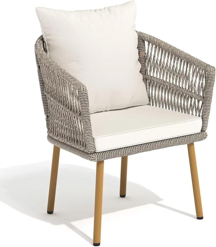 YITAHOME Outdoor Dining Single Sofa Chair, Indoor-Outdoor Wicker Bistro Chairs, PE Rattan Armchair Seating for Patio, Backyard, Poolside, Balcony - Tan