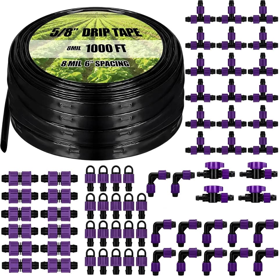 Tondiamo 1000', 8 Mil 5/8" Drip Tape Kit with Fittings, 6" Spacing