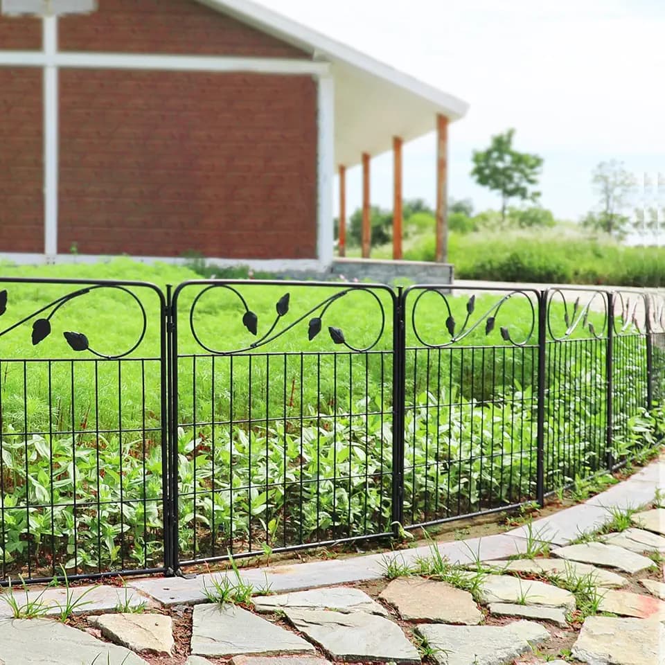 Decorative Black Garden Fencing 24in(H)X16ft(L) 8 Panels Metal Garden Fence