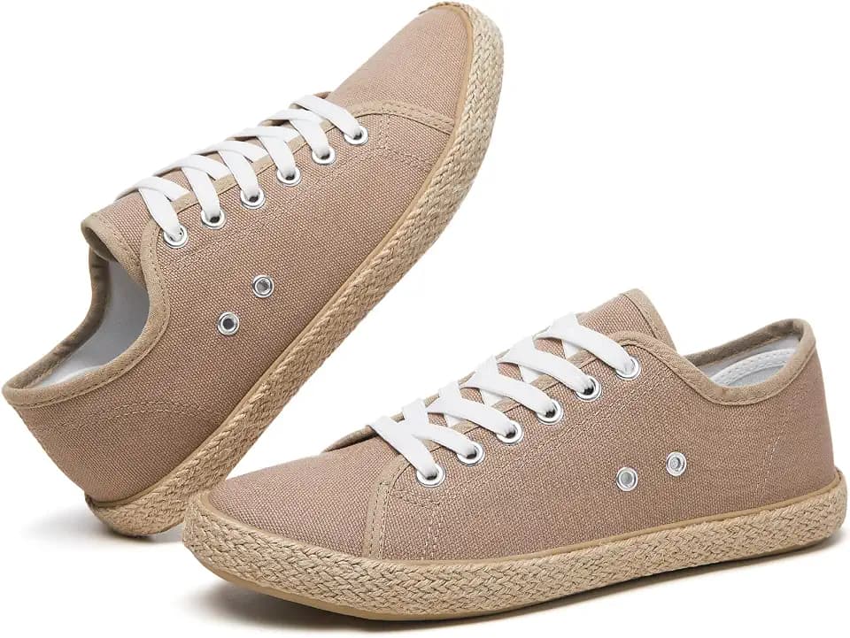 POVOGER Women's Canvas Sneakers,Slip-On Low Top Lace Up with Cushion