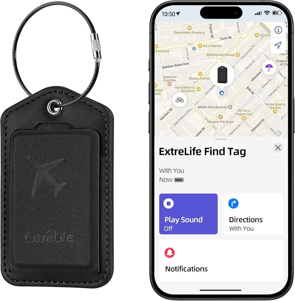 Luggage Tags, Works with Apple Find My, Leather Suitcase Tag, Rechargeable