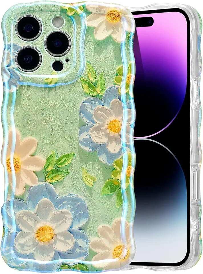 EYZUTAK Case for iPhone 15 Pro, Colorful Oil Painting Flower, Blue White
