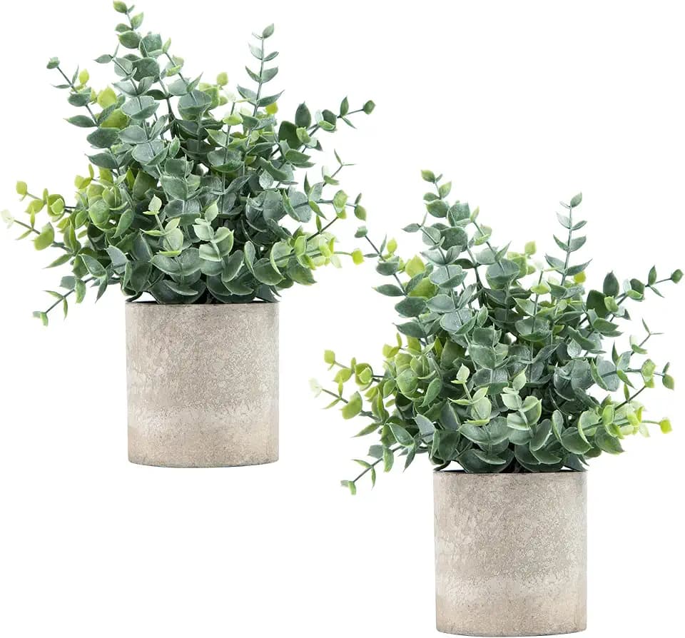 2 Stück kleine Kunstpflanzen Eukalyptus-Topfpflanzen für Regal Zuhause