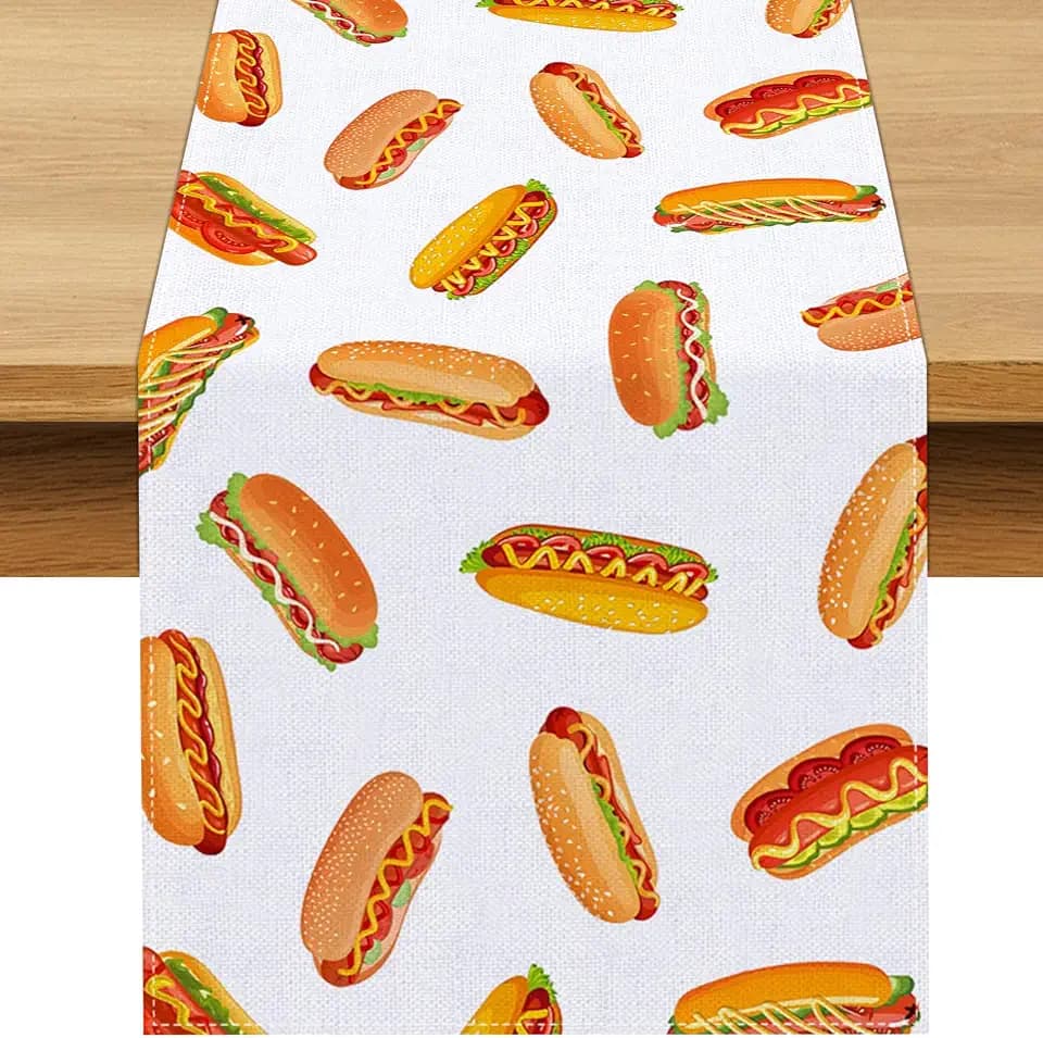 Hot Dog Table Runner Hot Dog Birthday Party Decorations A Weenie Bit Older Dining Room Home Kitchen Table Decor (13" x 72")