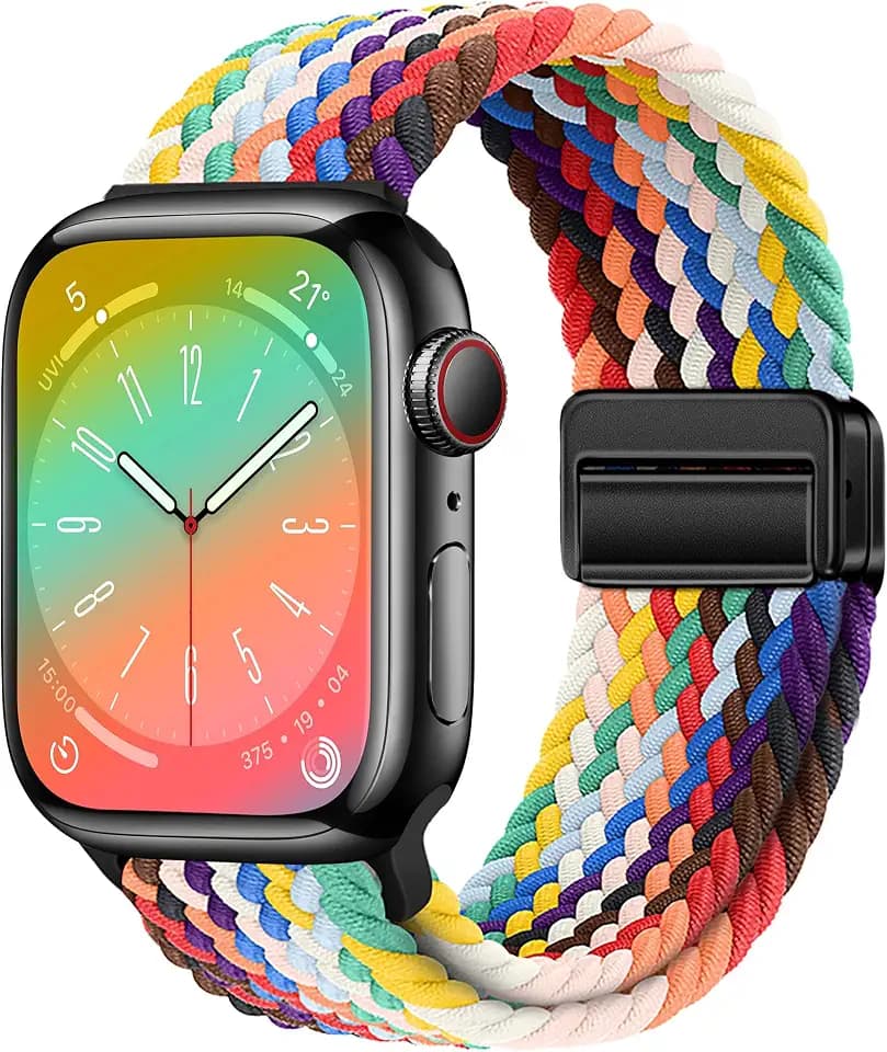 Nylon Sport Loop Watch Bands Compatible with Apple Watch Band Ultra 2 1 49mm 45mm 44mm 42mm 41mm 40mm 38mm, Soft Braided Woven Magnetic Clasp Strap for iWatch Series 10/9/8/7/6/5/4/3/SE,Women Men