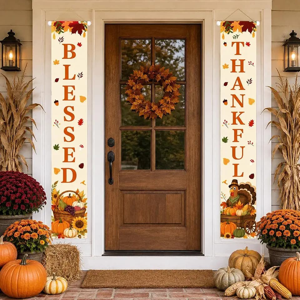 Thankful Blessed Porch Banner for Thanksgiving Decorations