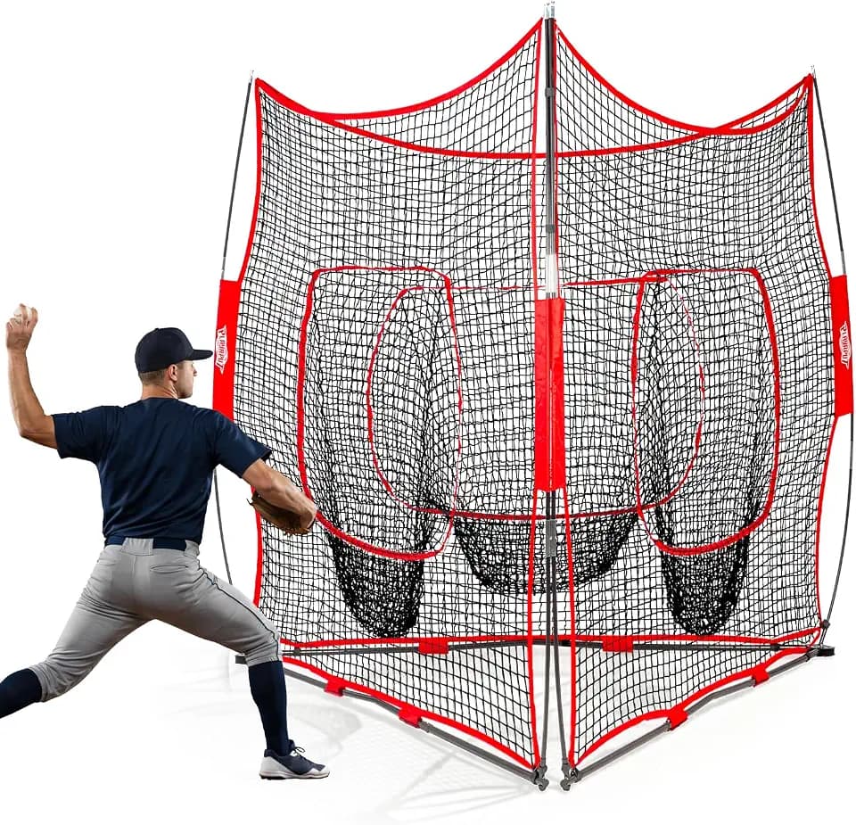 Portable Baseball & Softball Hitting Net with Large Pockets
