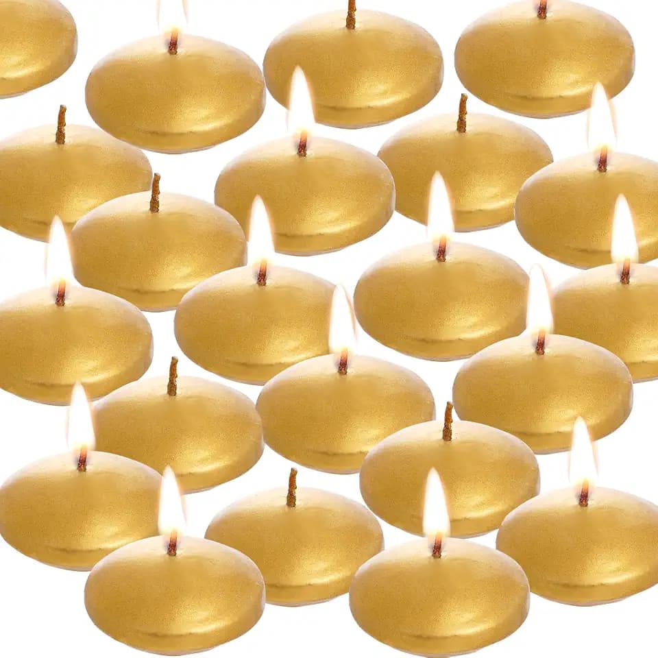 20 Pcs Floating Candles Centerpieces, 1.5 Inch Unscented Floating Candles Small Decoration for Valentine's Day, Thanksgiving, Wedding (Gold)