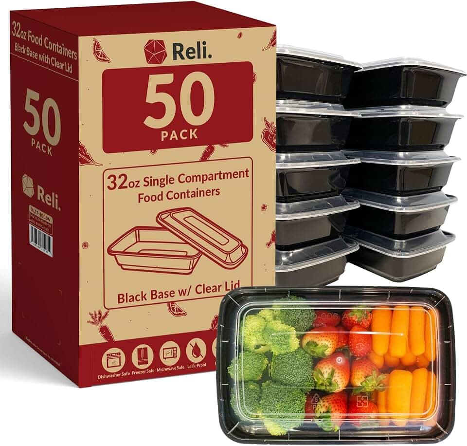 Reli. Meal Prep Containers (50 Pack, 32 oz) Food Containers with Lids