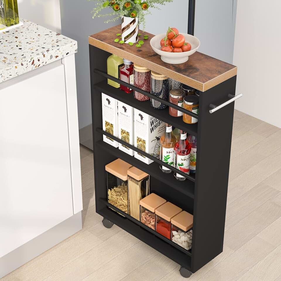 Tribesigns Slim Storage Cart, Rolling Narrow Kitchen Cart on Wheels for Small Place, 4-Tier Slide Out Slim Utility Cart Skinny Laundry Cart with Handle for Kitchen, Bathroom, Laundry