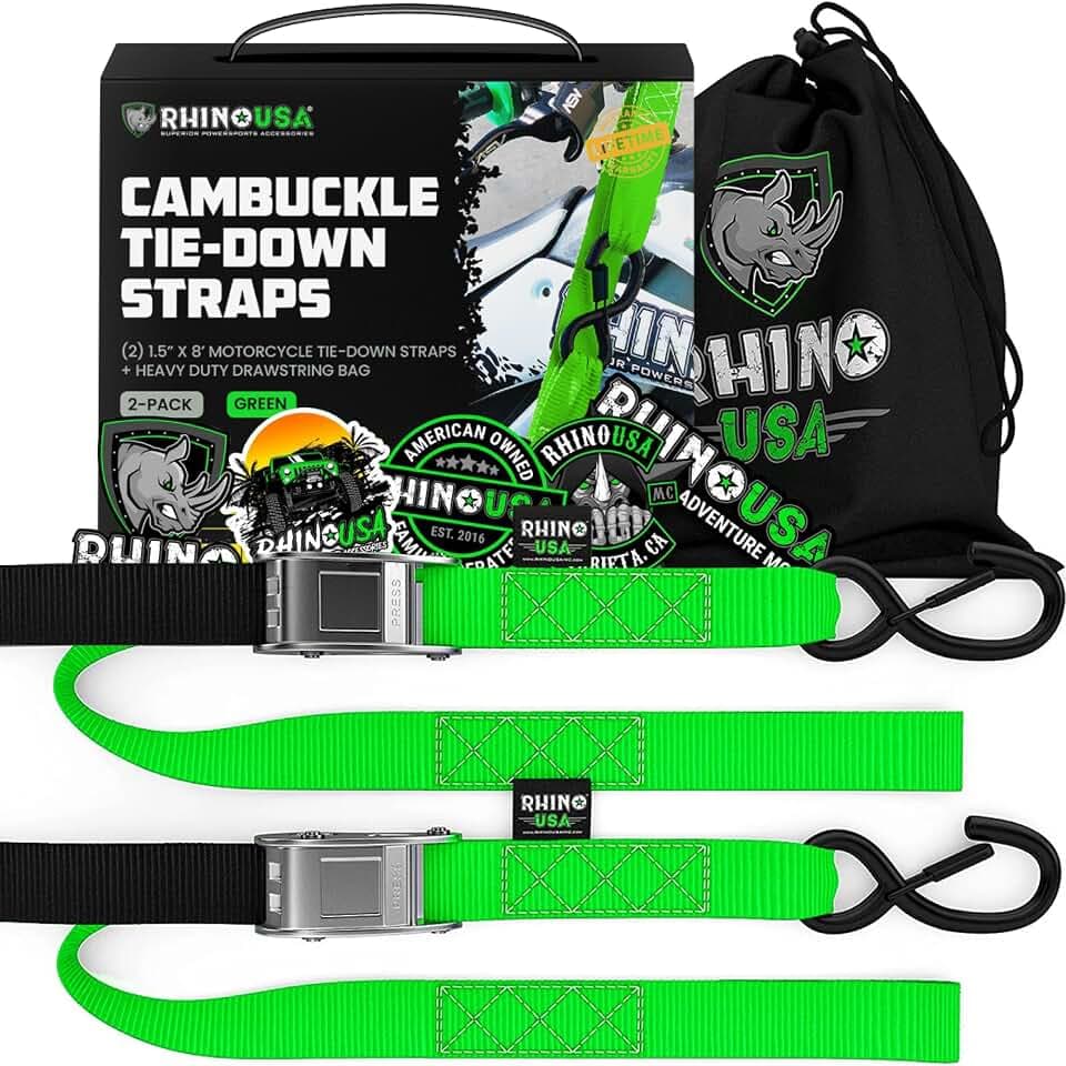 Rhino USA Motorrad Spanngurte mit Haken (2er-Set) - Stahl-Schloss Set