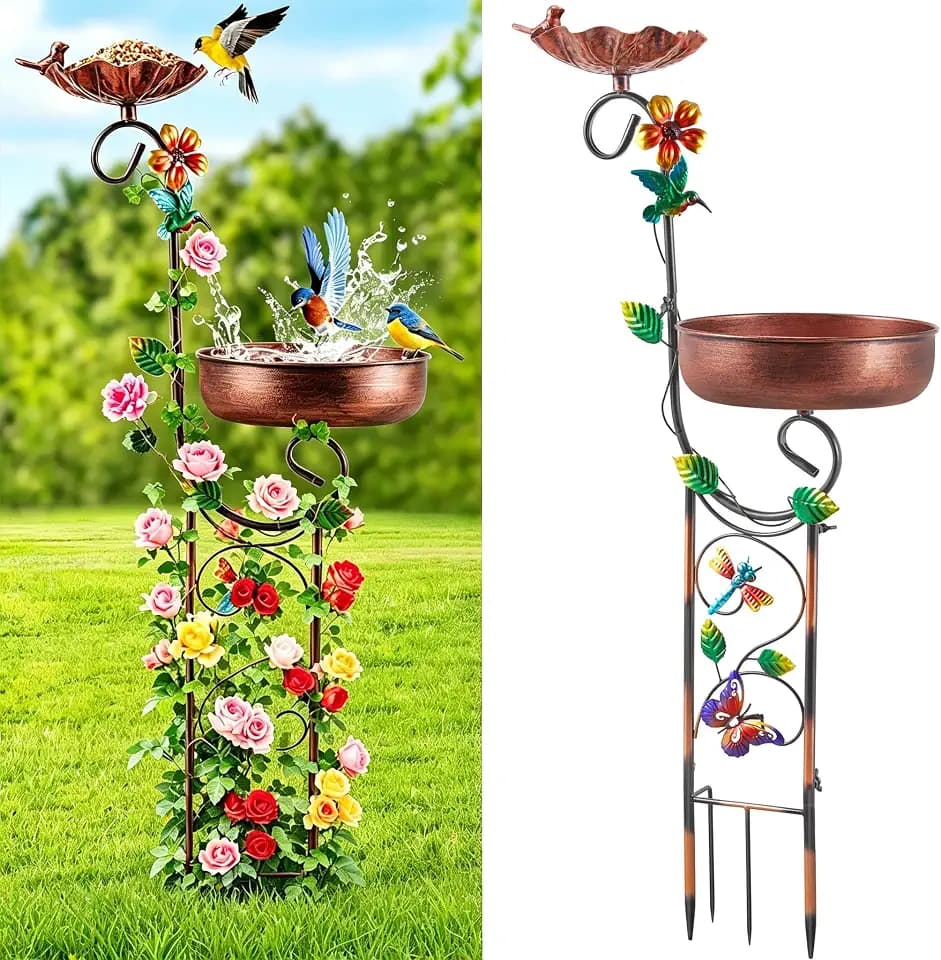 2 In 1 Bird Bath for Outside, Freestanding Large Bird Feeder Birdbaths for Outdoors, Garden Metal Bird Baths Bowl for Patio Yard, Copper