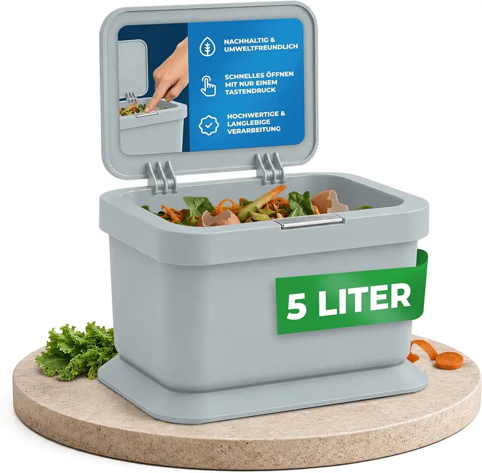YourCasa® Biomülleimer Küche 5L - geruchsdichter Bio Mülleimer mit Deckel & Knopfdruck-Mechanismus - Komposteimer & Bioabfallbehälter klein für Biomüll (Mint)